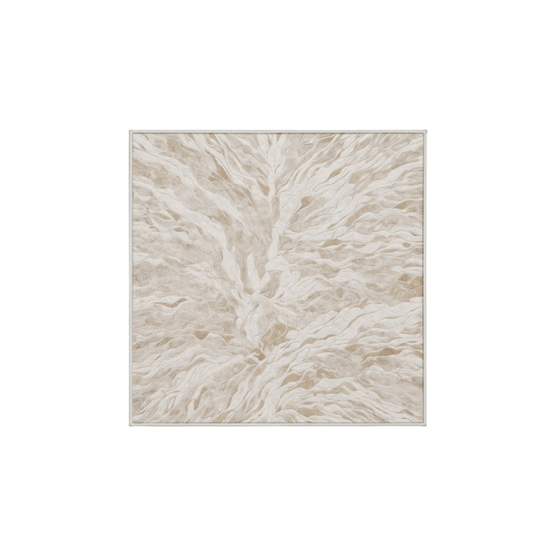Tapis beige soyeux et moelleux, Carré 7 pi