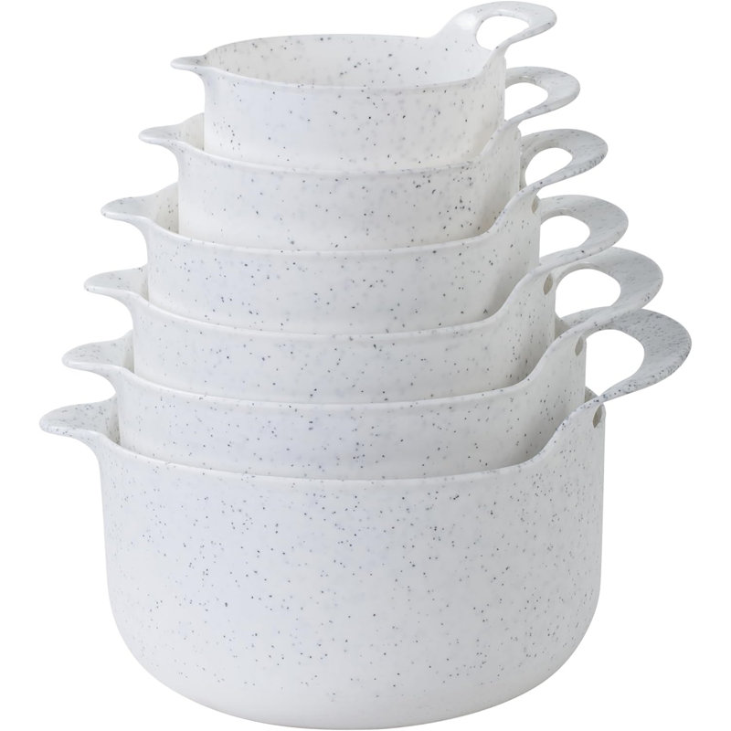 4 Piece Nesting Plastic Mixing Bowl Set, Speckled White