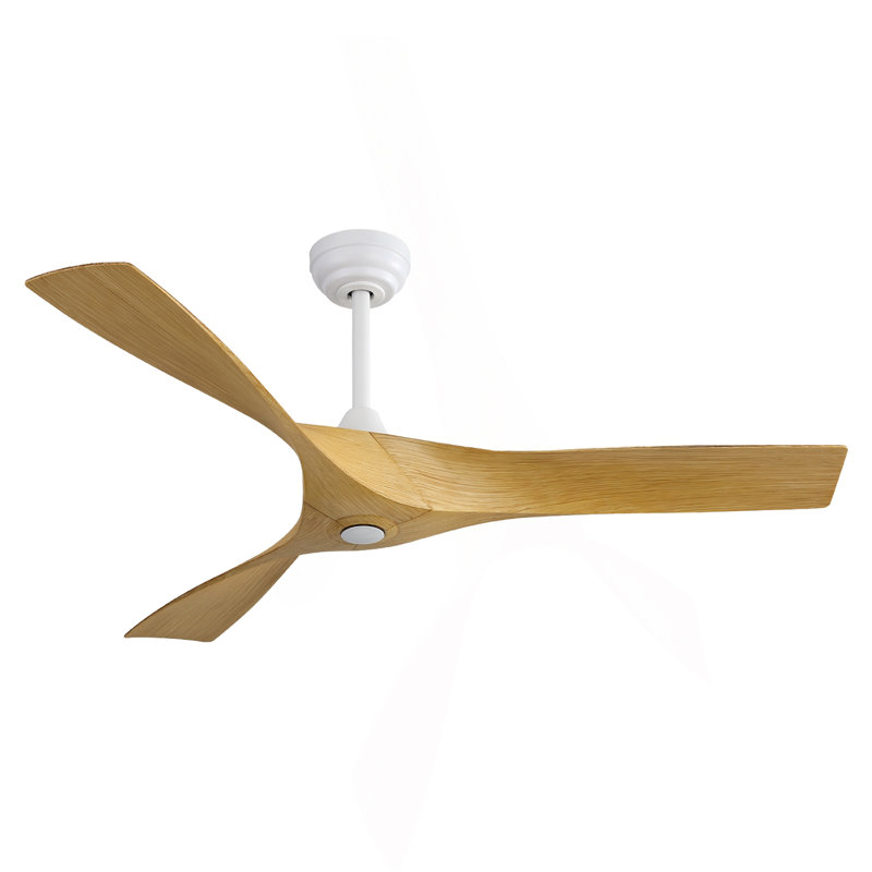 52 Inch Modern Ceiling Fan With 3 ABS Blades Remote Control Reversible DC Motor Without Light For Living Room, White, Natural