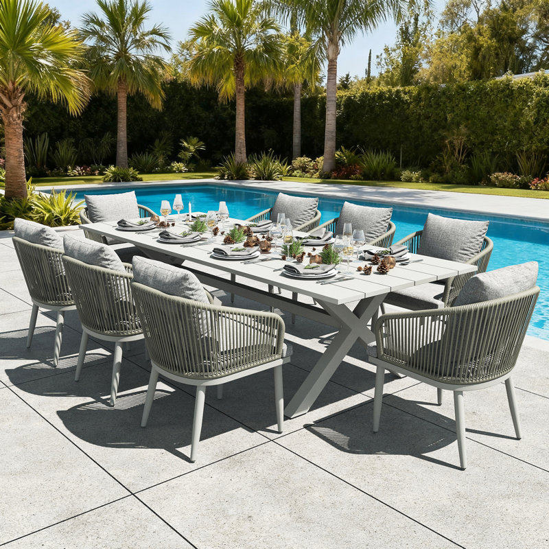 Patio Dining Armchair with Cushion, Light Grey Cushion/Beige/White Frame