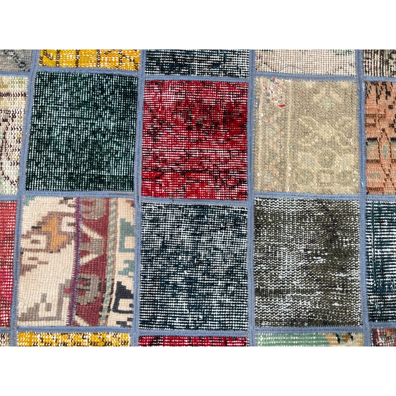 Modern Beige Wool Patchwork Accent Rug, 48x47.2 Inch Rug