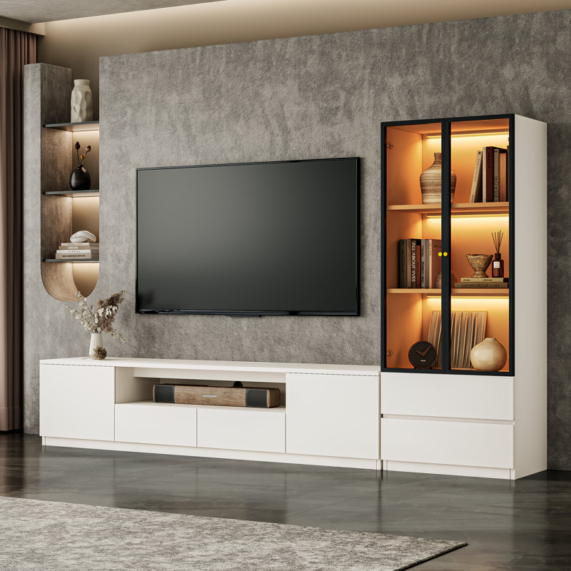Meuble télé 102,4 po Crafton, Blanc / bronze