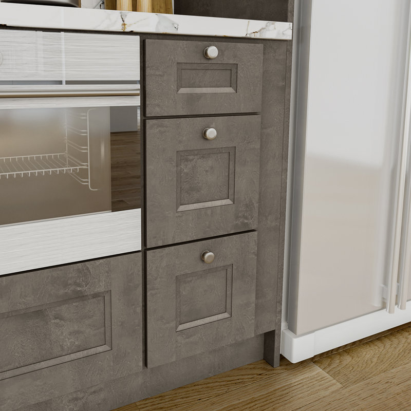 Ready to Assemble Solid Wood Shaker Drawer Base Kitchen Cabinet, 21", Cinder Double Shaker