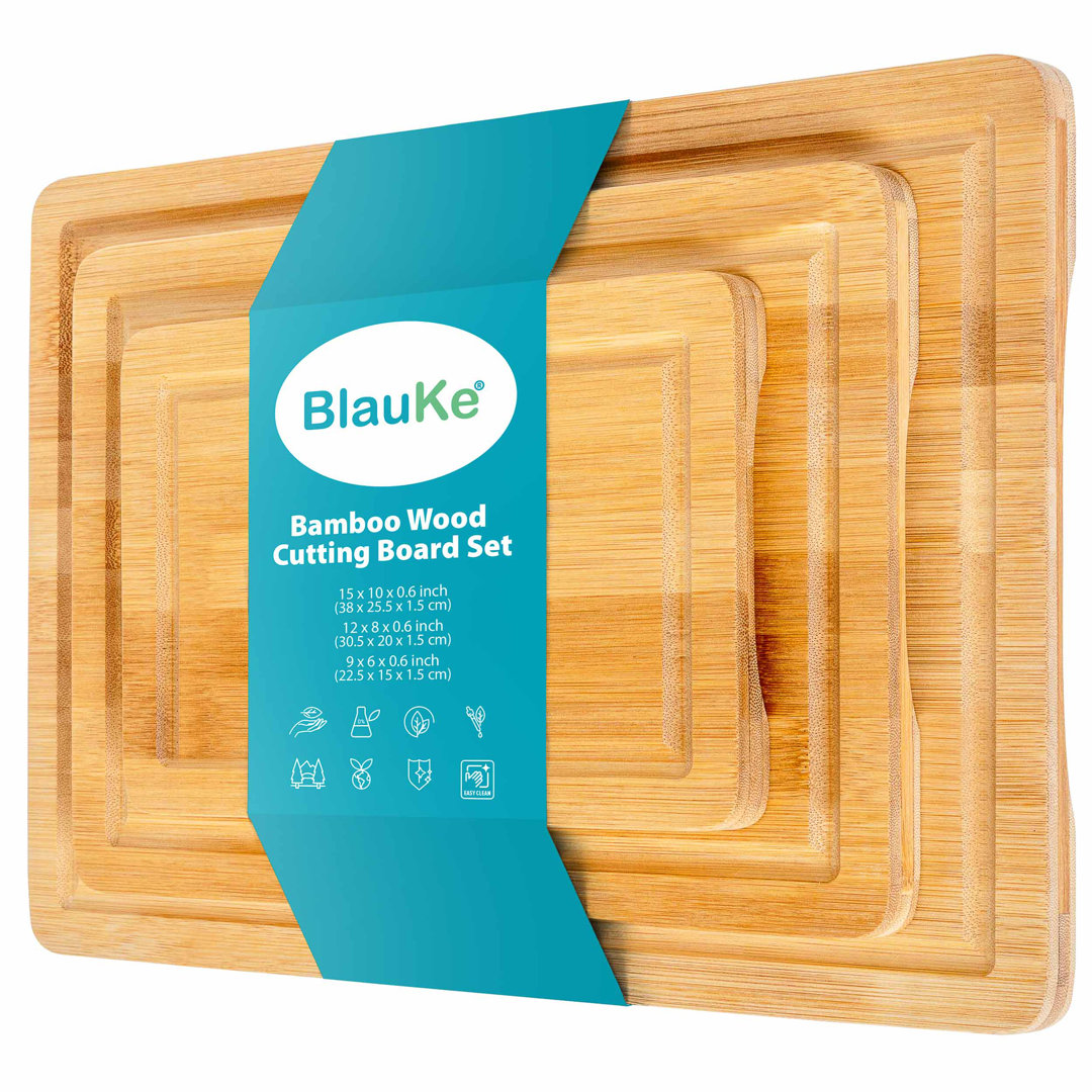 Blauke Wood Cutting Board For Kitchen - 38X25cm Large Bamboo Cutting Board With Juice Groove - Beige / 3 Sizes (38 X 25.5, 30 X 20.3, 22 X 15.24 Cm) - Image 2