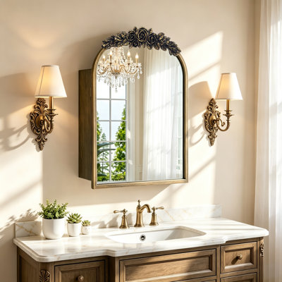 Antique Baroque Medicine Cabinet With Mirror And Storage Shelves Bathroom Cabinet Recessed Or Surface Mount