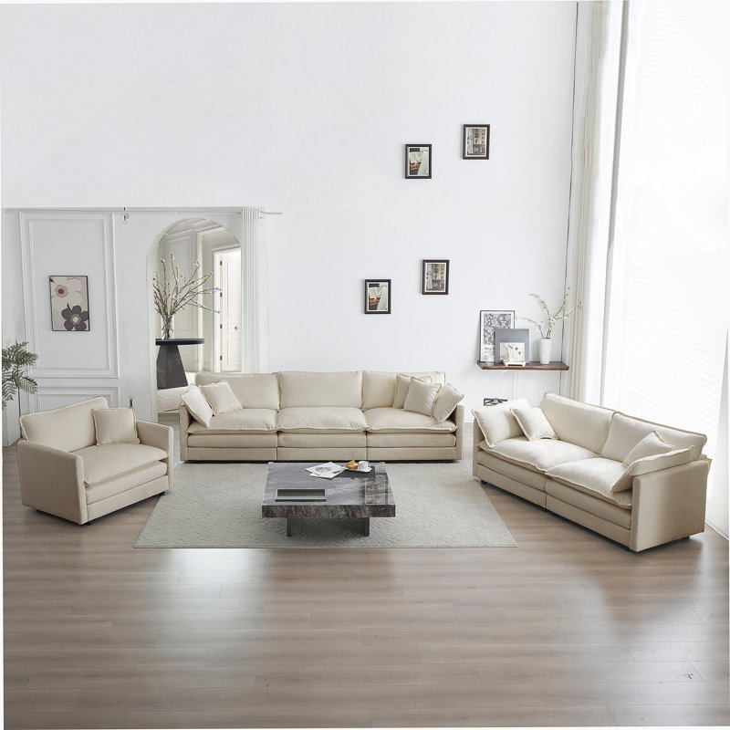 Ensemble de canapé moderne et confortable 3 pièces avec sièges très profonds, idéal pour créer un espace de détente