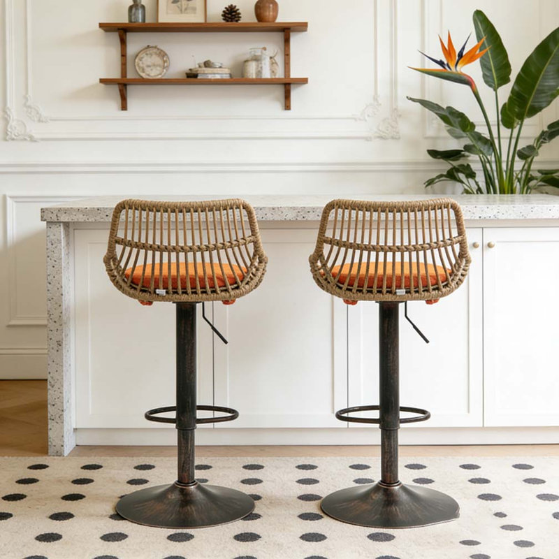 Modern Swivel Bar Stools Set, Orange