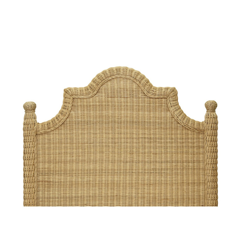 Bed Frame with Arched Headboard, Side Rails, and Footboard in Rattan with Wood Feet, Twin