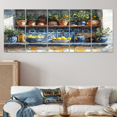 Blue And Yellow Kitchen Greek Kitchen - Kitchen Canvas Wall Art Set
