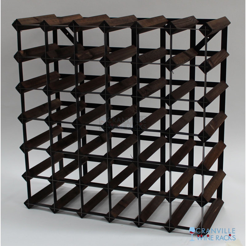 Liddle 42 Bottle Floor Wine Bottle Rack, Dark Oak Stained Pine / Black Steel