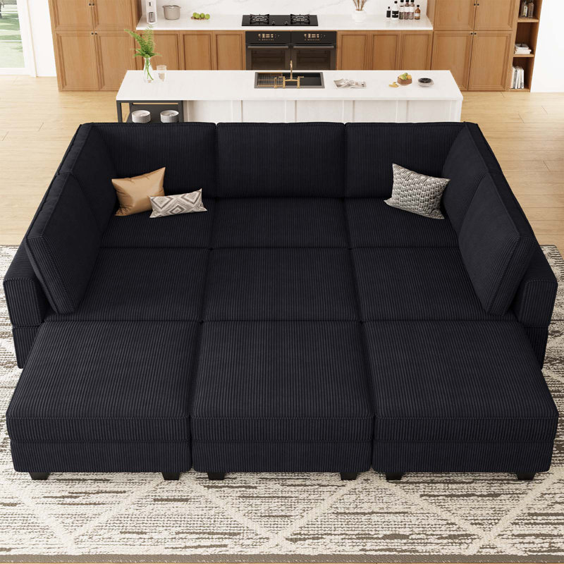 Neemi Upholstered Sectional, Black Corduroy