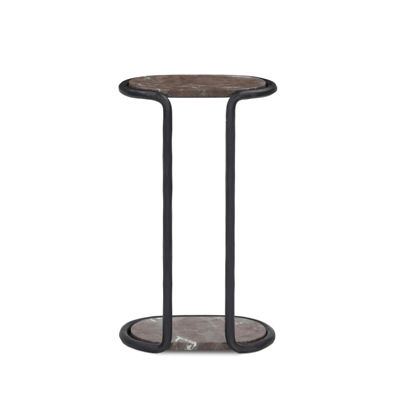 NICCOLA Marble End Table, Textured Smoke and Russet, Hammered Gunmetal