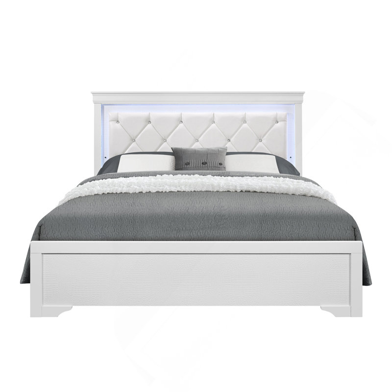 SHAKER  WHITE QUEEN BED WITH LED