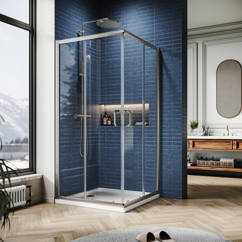 36" W X 36" D X 72" H Framed Square Shower Enclosure With Base, Nickel