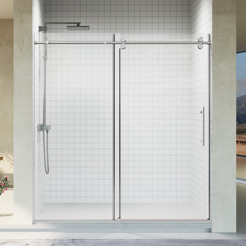 68"-72"W x 76"H Frameless Sliding Shower Door with 3/8" SGCC Tempered Glass,304 Stainless Steel Hardware, Brushed Nickel