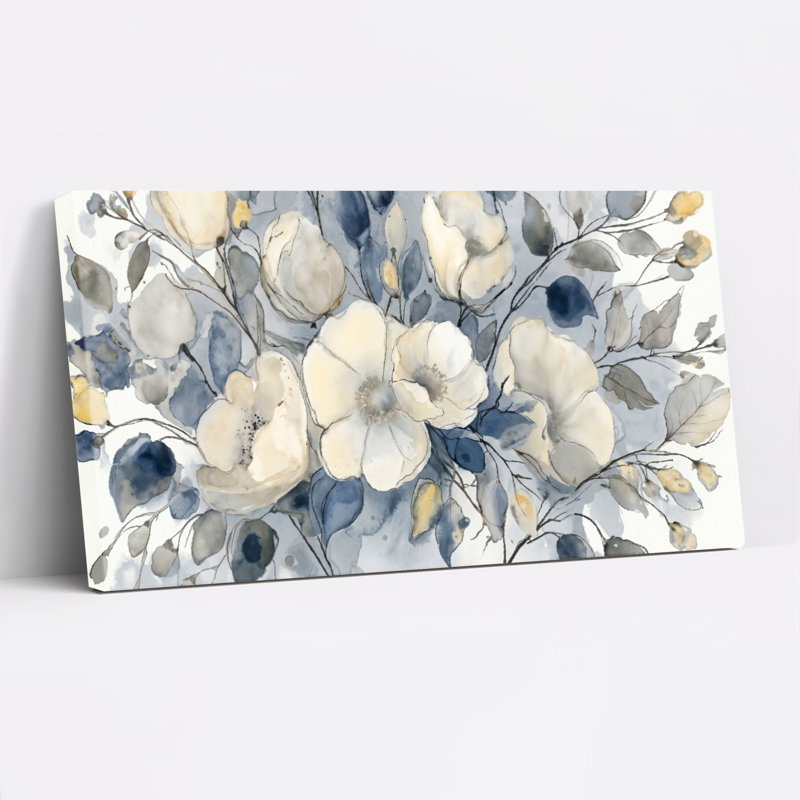 Art floral aquarelle sur toile, ensemble de 1, L 48 po x H 24 po, Toile tendue