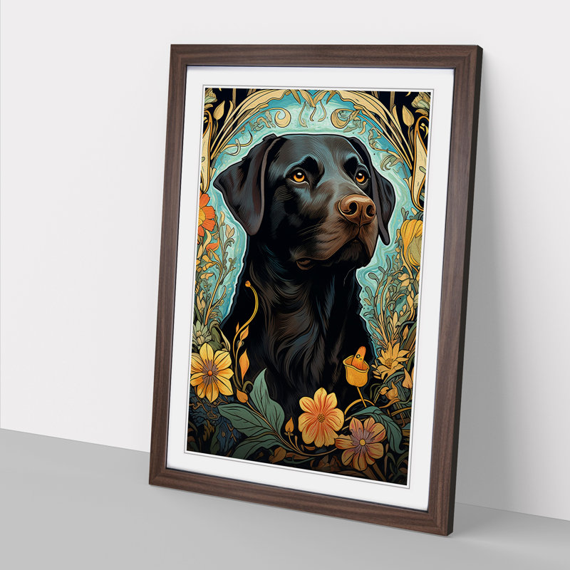 Labrador Retriever Nouveau No.2 - Single Picture Frame Print on Wood, 64cm H x 46cm W, Walnut Framed