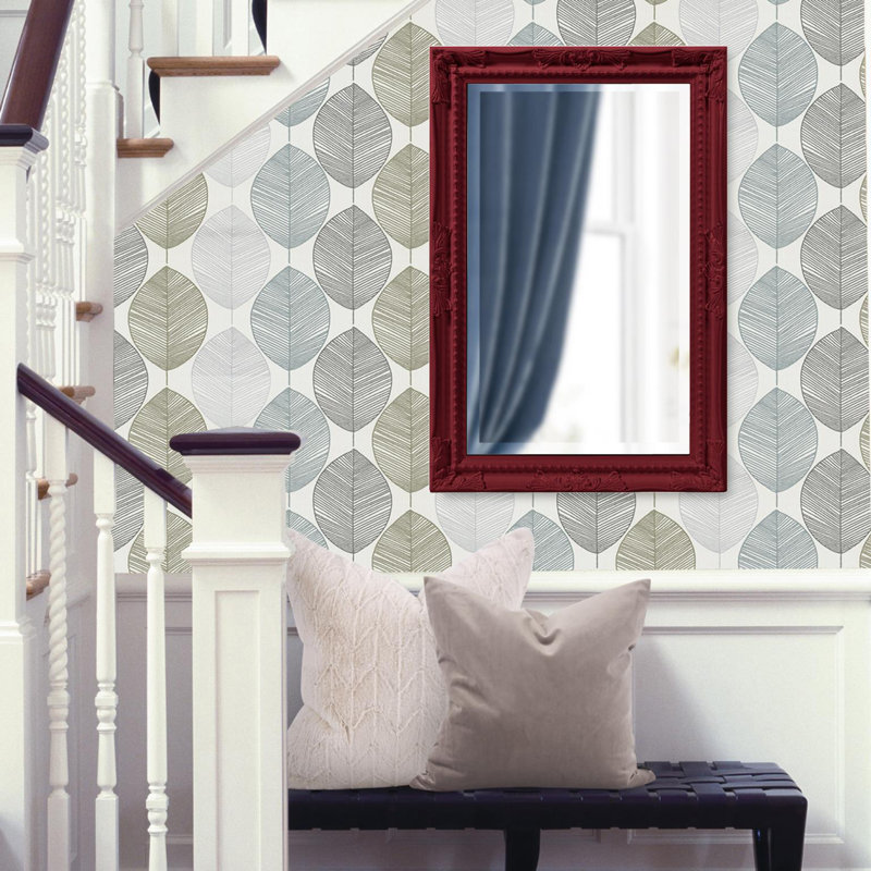 Solid Wood Rectangle Mirror, Glossy Burgundy