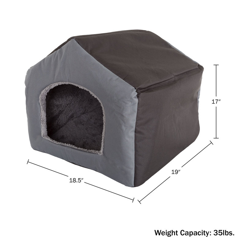 Intérieur pour chat - Lit pour chat fermé avec intérieur en sherpa moelleux, coussin rembourré amovible et extérieur en toile - Lit pour animal de compagnie pour petits chatons ou chiens de 35 lb ou moins par PETMAKER (gris)