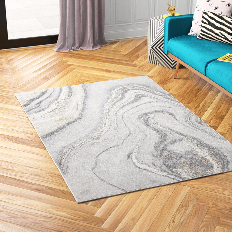 Tapis abstrait gris / or / blanc Katelin, Rectangle de 10 pi x 14 pi