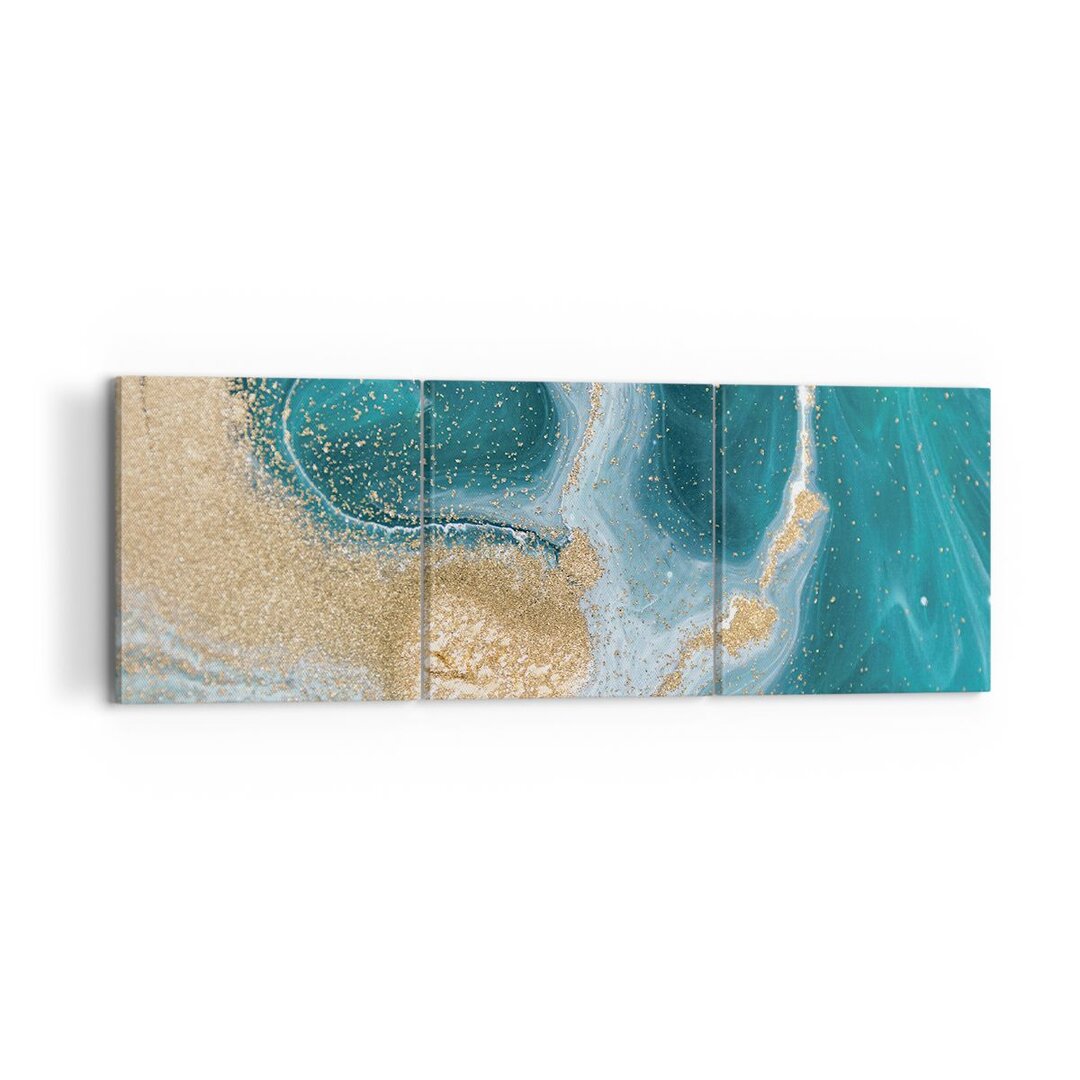 3-tlg. Leinwandbilder-Set Golden Turquoise Background