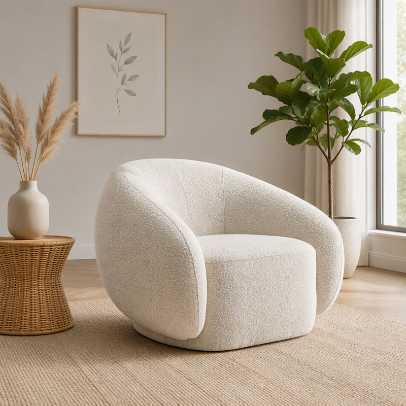 Fauteuil bouclé beige avec pivot, Beige bouclé