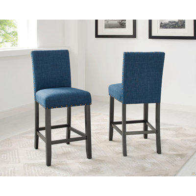 Biony Blue Fabric Counter Height Stools With Nailhead Trim, Set Of 2
