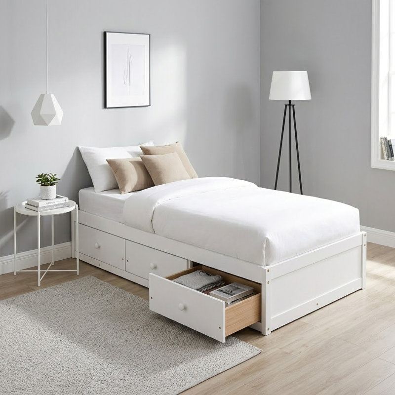Lit plateforme simple avec rangement, Blanc