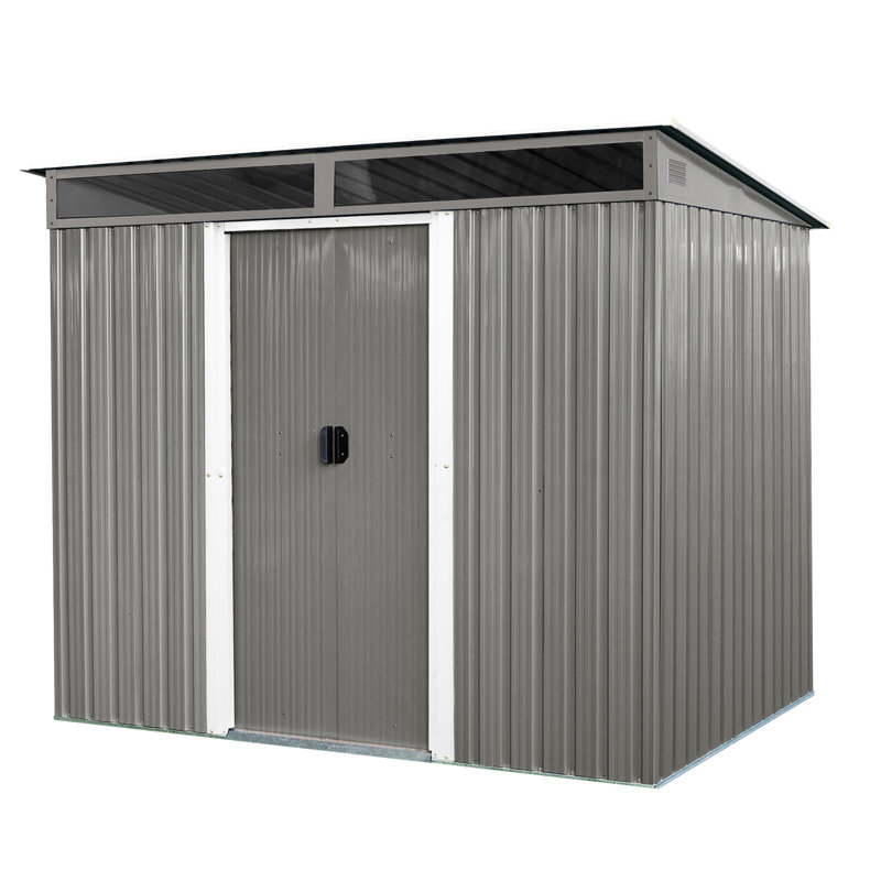 8 X 6 Ft Outdoor Storage With Lockable Doors & Transparent Panel - And Rust- Galvanized Steel 8Ft 6Ft Sliding Keeps Items Dry Protected