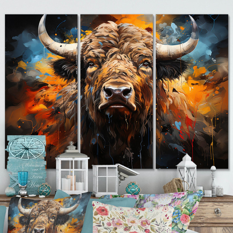 Buffalo Majestic Bison Collage sur toile, ensemble de 3 pièces, H 28 po x l 36 po x P 1 po