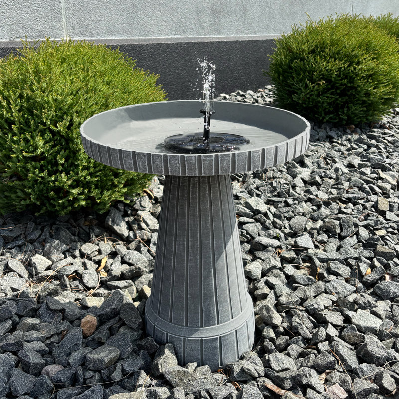 Bain d'oiseaux moderne en fibre d'argile côtelée de 48 cm (19 po) – Bain d'oiseaux extérieur sur pied gris béton