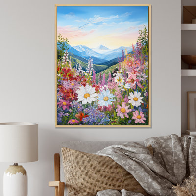 «Pink Seasonal Flowers Field In Mountain III», reproduction sur toile