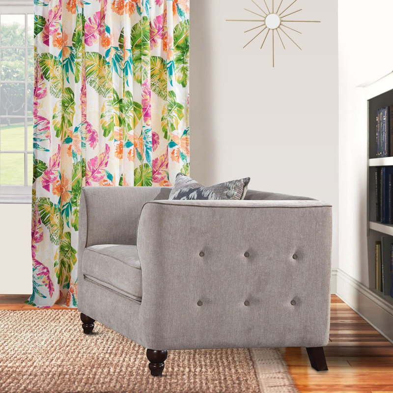Fauteuil capitonné large brun clair Arreona, Mélange de polyester beige
