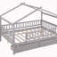 Lit double en bois avec deux tiroirs, gris-66218821