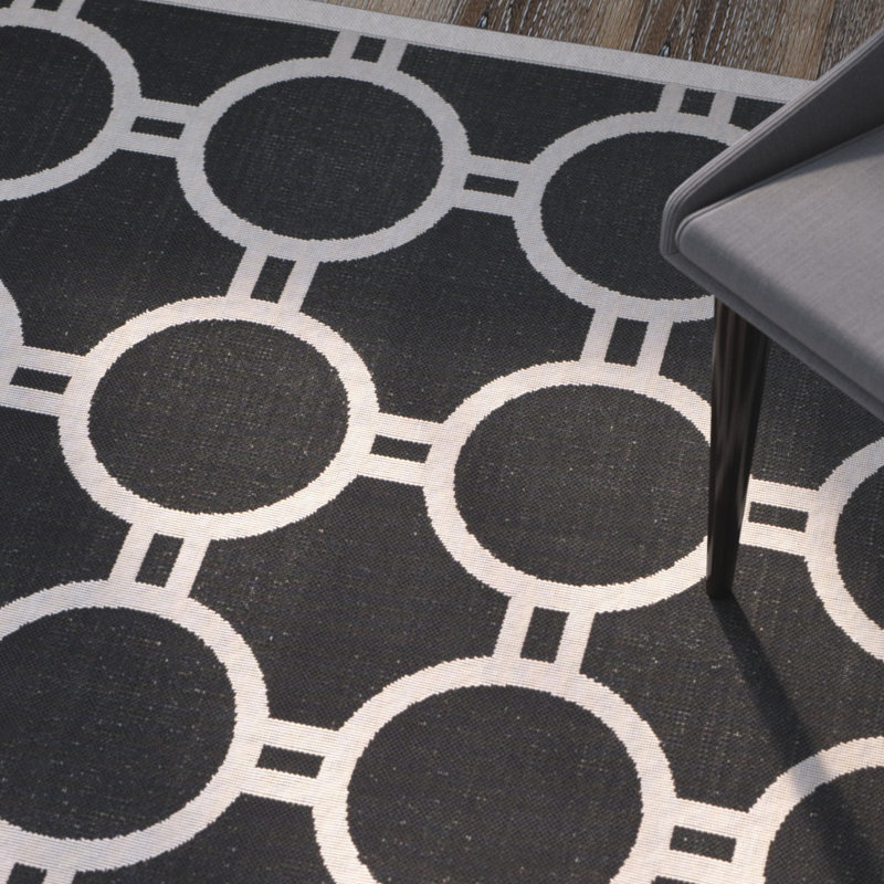 Arneshia Geometric Black/Beige Area Indoor/Outdoor Area Rug, Runner 2'3" x 6'7"