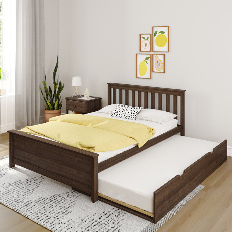 Lit plateforme double en bois massif avec lit gigogne Boling, Argile, Lit double