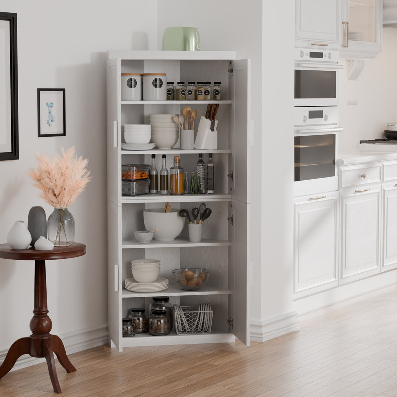 Armoire de rangement de coin de 31 po de largeur avec placage en bois massif (ensemble de 2), Blanc, 2
