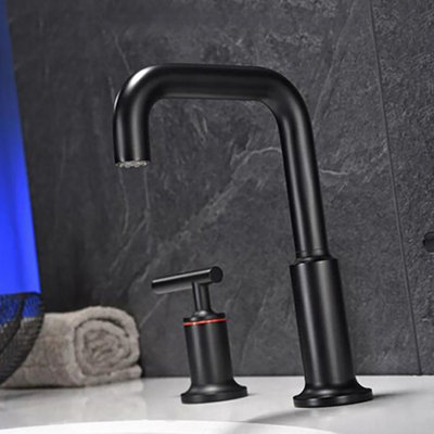 Matt Black Widespread Bathroom Sink Faucet With With CUPC Water Supply Hose And Cartridge