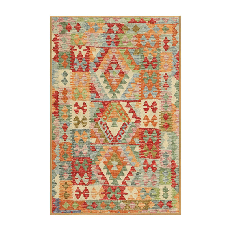 Tapis contemporain orange / vert mer, Rectangle 2 pi x 5 pi