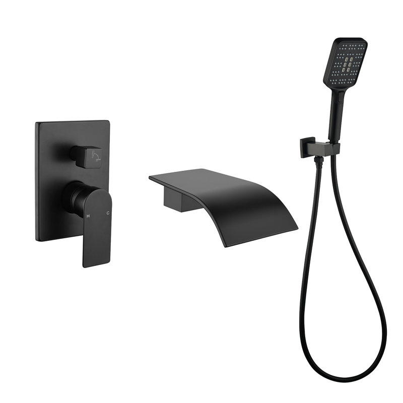 Robinet de baignoire mural avec pomme de douche à main Topcraft, Matte Black