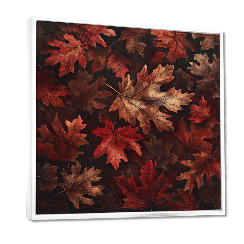 «Red Falling Maple Leaves II», art mural sur toile, H 36 po x l 36 po, Reproduction avec cadre flottant, Blanc