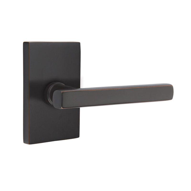 Freestone Flat Passage (Hall & Closet) Door Lever with Rectangle Rosette, Oil Rubbed Bronze, Right