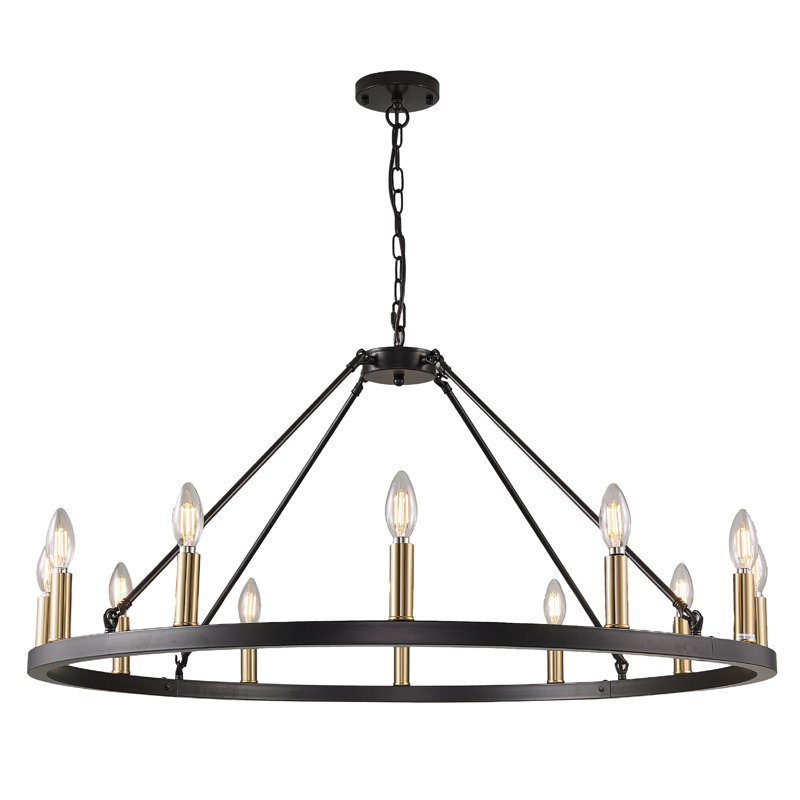 Courteney 12 - Light Dimmable Wagon Wheel Chandelier, Black/Gold
