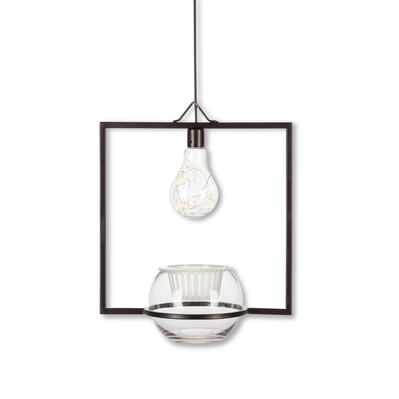 Black Metal Rectangle Lamp with Plastic Edison Bulb and Glass Accent, 9ft Lead Wire and UL Adapter