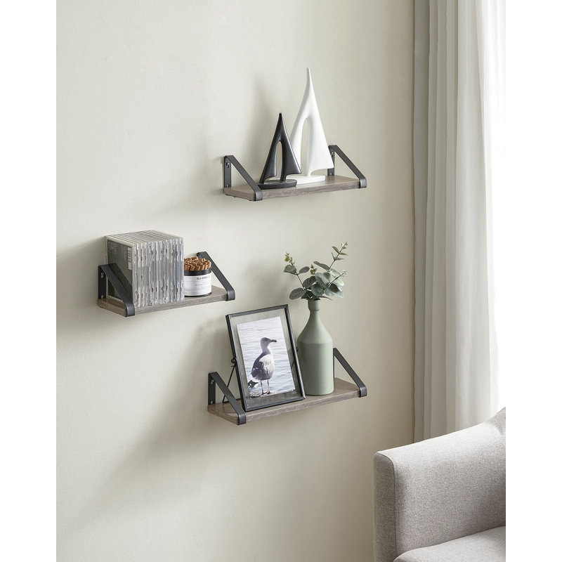 Diya 3 Piece Bracket Shelf, Grey/Black