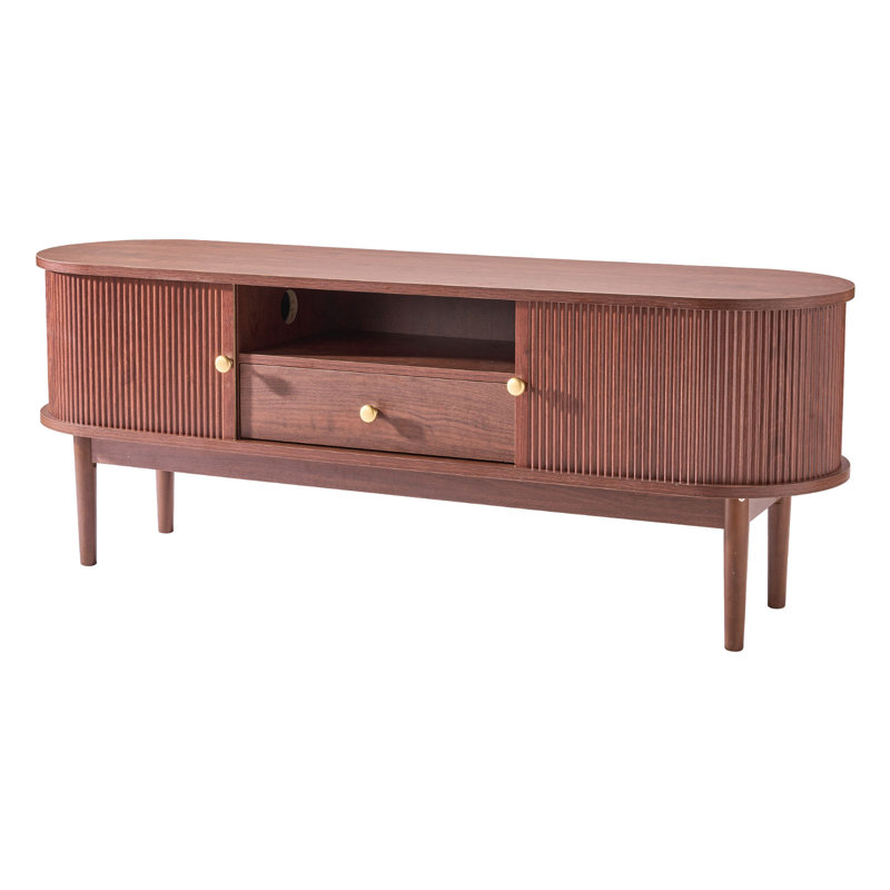TV Stand, Mid Century Modern Entertainment Center for TVs up to 58 in, 350 lbs Load Capacity, TV Media Console Table with Drawer, Open Storage Shelves & Rolling Door for Living Room, Bedroom