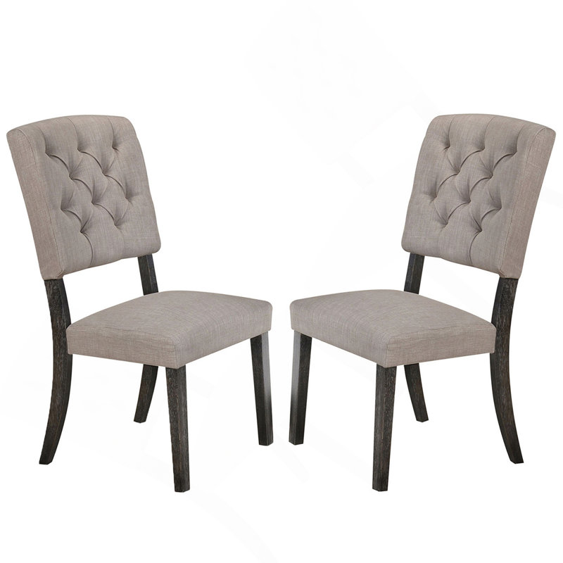Set Of 2 Side Chairs With Fabric Padded Seat And Back, Beige And Weathered Grey Oak
