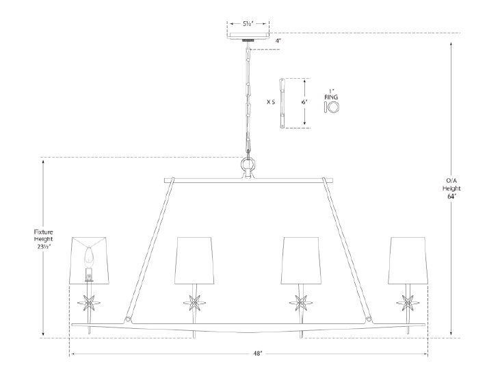 Ian K. Fowler Etoile Linear Chandelier, Blackened Rust, Fabric