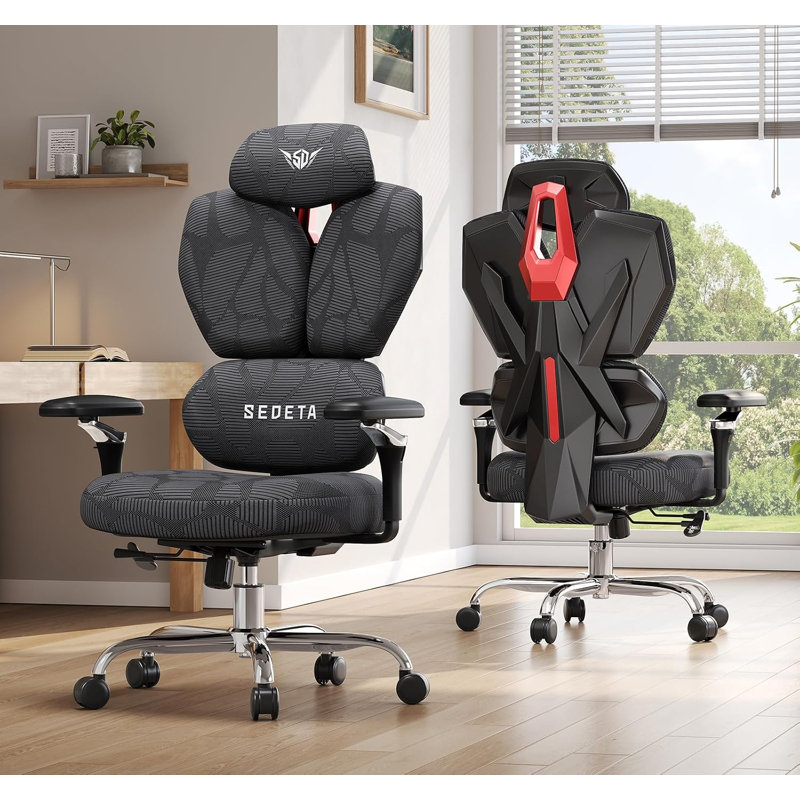 S100 Ergonomic Office Chair with Lumbar Support, Gaming Chair with 6D Armrests, Headrest and Butterfly Backrest, Dark Grey + Red