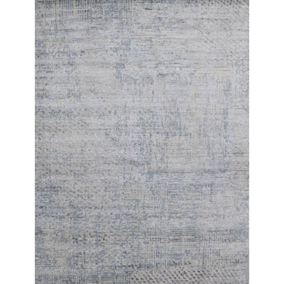 Tapis argent et bleu noué à la main de haute qualité